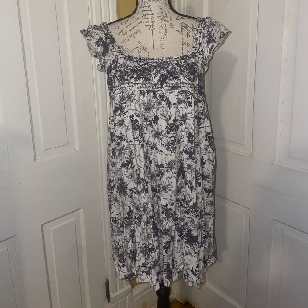 Blu Pepper Navy and White Floral Mini Boho Dress